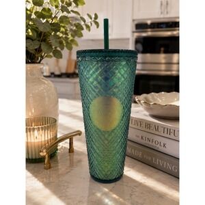 Starbucks Iridescent Teal Studded Venti Tumbler 24oz Oil Slick Cold Cup Straw